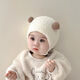 U/MUDI baby hats for autumn and winter, 0-3 years old, cute and super warm, male and female babies, ear protection plush pullover hat 2, small ball head hat, beige, head circumference 44-50cm (recommended for 0-3 years old)