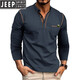 JEEP SPIRIT Henley long-sleeved T-shirt men's 2025 new American retro heavyweight men's seamless barrel knitted Henley collar bottoming shirt royal blue L US