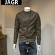 JAGR trendy brand leather jacket men's casual imitation leather jacket top versatile trendy men's jacket gray green M