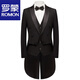 ROMON Men's Tuxedo Slim Suit Suit Stage Performance Chorus Host Groom Wedding Banquet Conductor Suit Black Suit+Pants+Vest Waist Tie 2XL