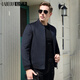 LaBeouf High-end Cashmere Baseball Collar Jacket Men's Thickened Warm Wool Slim Jacket Men's Striped Baseball Suit Blue 3XL /56/190