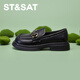 Saturday Women's Shoes Spring Soft Soled Shoes Girls Black Leather Shoes Loafers Parent-Child Shoes One-Step Versatile Black 38