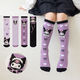Children's Kuromi Socks Girls' Stockings Spring and Autumn Style Cartoon Calf Socks Girls Korean Style Medium Stockings for Middle and Large Children Black Kuromi+Strips+Love 3 Pairs One Size Fits All 2-12 Years Old Can Wear High Thigh
