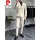 Pierre Cardin double-breasted suit men's suit wedding dress slim fit groom's suit men's Korean version trendy British style handsome black (suit + pants + vest + shirt) tie M