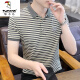 
Woodpecker (TUCANO) ice silk short-sleeved T-shirt men's summer 2025 new striped Polo shirt T-shirt trendy men's casual top Y6626 gray XXL