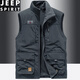 
JEEP SPIRIT stand-up collar vest for men wearing fleece slim fit large size workwear multi-pocket vest middle-aged vest Khaki 677A short velvet plus 3XL