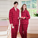 American Standard gift couple's pajamas for women, thickened and warm, three-layer quilted, can be worn outside, red plaid suit, home clothes, cherry red (men) L