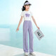 Youyou 1 point girls summer suit children's summer new fashionable girl medium-sized children sports short-sleeved two-piece set 15009 purple 9889 white 150