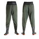 Baijie (BJ) waders, half-length waterproof pants, fish pants, rain pants, men's waist-high water boots, leather forked pants, fishing pants, 85 silk military green (with insole + leather + glue) 40
