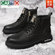CARTELO Martin Boots Men's Winter New Velvet Leather Casual Work Boots Men's Soft Leather Medium Trendy Leather Boots Brown 40