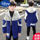 Disney (Disney) Boys Autumn and Winter Jackets 2025 New Children's Mid-Length Windbreaker Casual and Fashionable Velvet Thickened Big Children's Cotton Clothes Blue New Windbreaker Plus Velvet Thickened 160 Recommended Height Around 145-155 cm