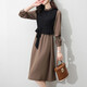 Shanidoluo large size women's clothing fat sister spring and autumn style slimming medium length fake two-piece fat mm belly-covering chiffon dress 16788 khaki 5XL recommended 180-200 Jin [Jin equals 0.5 kg] to wear