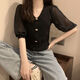 
Light and Red 2025 summer new ice silk chiffon spliced ​​V-neck short-sleeved sweater lady thin base shirt short top MCL 3523 white one size (70-125Jin [Jin equals 0.5 kg] can be worn)