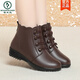Woodpecker genuine leather thick-soled wedge mother cotton shoes for women 2025 winter new cold-proof and warm leather shoes wool short boots khaki plus velvet insurance rubber sole 36 standard size