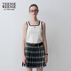 Teenie Weenie Bear Women's Summer Casual Fashion Contrast Color Wide U-neck Knitted Vest T-shirt Base Shirt White S