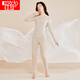 Red bean underwear for women in autumn clothes and trousers solid color cotton ammonia round neck thin thermal underwear set oat color 165