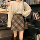 Woodpecker 2024 new autumn and winter woolen skirt college style retro high-waisted plaid skirt plaid hip-covering A-line skirt temperament brown elastic waist / inner trousers L recommended 105-120 Jin Jin equals 0.5 kg