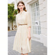 Betu women's spring new dress retro loose French waist slim dress 2402T84 apricot L