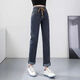 Fhhuabd Mondhülle kleine geraden Jeans für Frauen Elastische Taille Springstil 2023 Neue Hochverkleidung Slim Elastichose Slim Fit Cigarette 9928 Rauchgrau S empfohlen 85-95jin [Jin gleich 0,5 kg]