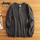 Jeep (JEEP) Extra Large Size Jin Jin is equal to 0.5 kg Heavy Cotton Henley Collar Shirt Men's Long Sleeve Thickened Loose Autumn and Winter Bottoming Henley Shirt Iron Gray 4XL 240-300 Jin Jin is equal to 0.5 kg