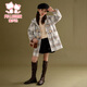 Fuluo Mi Girls' Woolen Coat Winter Padded Warm Children's Horn Button Hooded Jacket Apricot Check 150cm