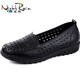 Night Rain (NightRain) mother shoes single shoes summer 2025 new soft sole middle-aged and elderly hollow anti-slip middle-aged sandals for women's hole leather shoes black A829-1 women's single shoes 37 (235mm) fat feet wide foot shot one size