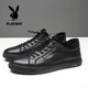 Playboy casual leather shoes men's new lightweight breathable first layer cowhide sneakers soft sole soft surface wear-resistant elastic band men's single shoes black 40