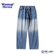 Wassup Hermu Offizielle trendige Jeans Herbst- und Winter American High Street Wide Bein Straight Hosen Lose Gradientenwäsche 5009 Blue L (Empfohlen 110-130jin [Jin entspricht 0,5 kg])