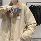 POUM coat men's jacket spring and autumn lamb wool plus velvet thickened trendy brand cotton jacket corduroy Jinjiang cotton top clothes LTT-7862 Khaki XL