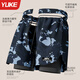 Yuke swimming trunks for men, quick-drying, large size to prevent embarrassment, 2025 new professional swimming equipment, men's beach shorts, soaking temperature, navy print + swimming cap + swimming goggles, free earplugs and nose clip, L, recommended weight 90-105Jin Jin is equal to 0.5 kg