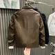 European fashionable leather jacket men's new style pie overcoming the trend handsome fashion brand motorcycle clothing spring and autumn men's leather jacket brown L recommended weight 115-130Jin Jin is equal to 0.5 kg