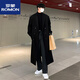ROMON's new woolen coat, men's mid-length knee-length cashmere woolen double-sided wool windbreaker coat, winter Korean style coat, black and cotton (2024) XL