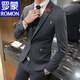 ROMON groom and best man wedding suit Korean style small suit slim and trendy three-piece men's business casual formal suit black suit + vest + trousers shirt tie L