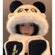 SOMUBAY Panda Plush Hat Scarf All-in-One Women's Winter Cycling Cute Thickened Warm Scarf Gloves New Year's Gift for Women Panda Three-piece Set One-size-fits-all Quality (Gift Bags Need to Contact Customer Service)