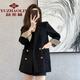 Yu Zhaolin Kleiner Anzug Damen 2023 Frühherbst Neuer Stil Britischer Stil Lose Schlanke High-End-Zweireihige schwarze Anzugjacke mit Wendeärmeln Schwarz (Empfohlener Versand in Sekunden) L (Empfohlen 105-115 Jin Jin entspricht 0,5 kg)