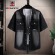AEMAPE American retro short-sleeved shirt for men 2024 new summer thin fashion wash old denim shirt jacket T698 black 2XL (about 150~170Jin [Jin equals 0.5 kg] can be worn)