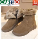 卡帝乐鳄鱼（CARTELO）雪地靴女皮毛一体冬季真皮羊毛棉鞋平底防滑棉靴加绒加厚保暖短靴 棕色加绒升级版 35