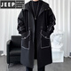 JEEP SPIRIT windbreaker boys spring and autumn hooded mid-length men's loose casual over-the-knee coat winter cotton thickened coat black 996-cotton S 90-100Jin Jin equals 0.5 kg