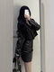 GUOCILRN套装女2025春秋新款辣妹短款皮衣外套夹克吊带连衣裙显瘦包臀裙潮 单件黑色外套 S [80-95斤]