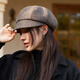 Jimmy Leaf British retro octagonal hat for women autumn and winter Korean version new painter hat casual all-match simple beret small face Mocha color M (56-58cm)