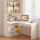 Suzhan solid wood desk and bookshelf integrated bedroom children's writing desk simple corner desk desktop office computer table solid wood ecological board cream white - bookcase on the left 120*65*170 bookcase two glass doors