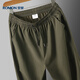 
ROMON casual pants men's summer loose sports straight pants ice silk elastic nine-point pants men's clothing 718 military green 2XL