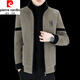 Pierre Cardin (Pierre Cardin) Autumn and Winter Fashion Woolen Jacket Men's Velvet Thickened Stand Collar Jacket Trendy Handsome Casual Woolen Coat Trendy Khaki Velvet XL 125-145Jin Jin is equal to 0.5 kg