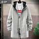 JEEP SPIRIT 2025 Autumn and Winter Large Size Windbreaker Men's Medium Long Coat Loose Velvet Trendy Fat Casual Gray Coat Model 2169 Light Gray 8XL (250-270Jin Jin is equal to 0.5 kg)