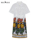 
Answer to the mystery retro printed dress 2024 summer new lapel strap waist-hugging mid-length skirt short sleeves 246ML7027 bright white L