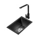 PULT Black Nano Kitchen Balcony Bar Handmade Small Sink Single Tank 304 Stainless Steel Washing Basin Mini Washing Pot With 6193 Round Faucet Full Set 380x300mm