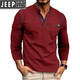 JEEP SPIRIT Henley long-sleeved T-shirt men's 2025 new American retro heavyweight men's seamless barrel knitted Henley collar bottoming shirt royal blue L US