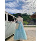 Yiou Purple Mint Green V-Neck Hanging Neck Sling Long Robe Summer Dopamine Seaside Vacation Fairy Jupe 9755 Picture Couleur L