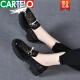 CARTELO Crocodile Loafers Women's Mesh Thick Sole Summer Mid-Heel 2024 New Soft Leather Single Shoes Mesh Breathable Women's Shoes Summer Black 00238