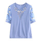 Yu Zhaolin (Yuzhaolin) ropa de mujer de mediana edad y anciana, camiseta de manga corta de madres de verano, tapa de seda de hielo de hielo 2025 nuevo estilo clásico fqlh698 azul + calzoncillos de caqui) 4xl (130-140Jin [Jin equivale a 0.5 kg])